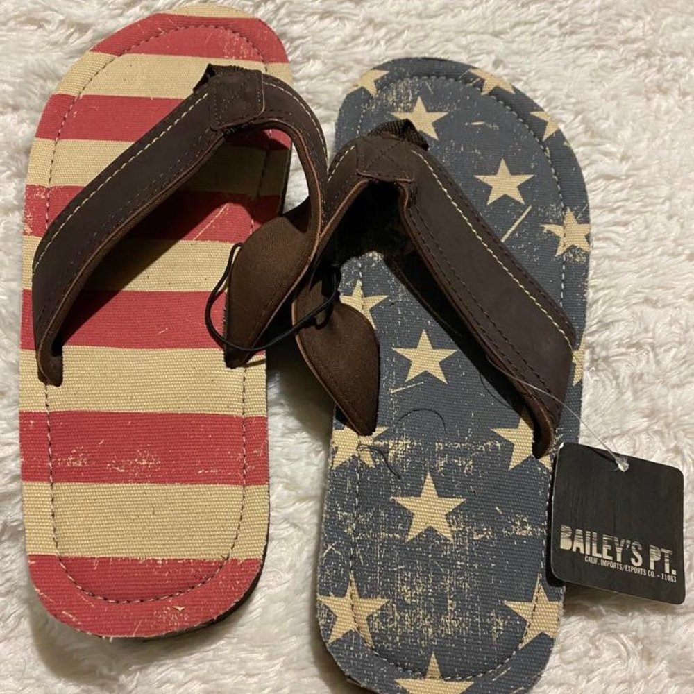 NWT American Flag Men's Flip Flops Leather Thong Size 9